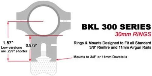 Miniatura 4 de BKL 300 anillos de alcance de cola de milano de 0.6 pulgadas de largo, 0.979 pulgadas de alto, para tubos de alcance de 1.181 in, para colas de Mate