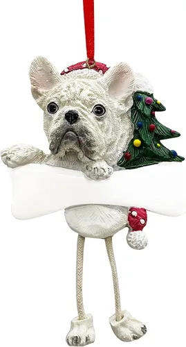 Adorno de bulldog francés con patas colgantes únicas pintadas a mano y fácilmente personalizadas, adorno de Navidad