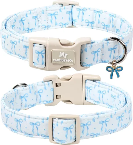 Miniatura 2 de Blue Valentines - Collar para perro, lindo collar de cachorro con lazo azul, collar ajustable de algodón para San Valentín con hebilla de plástico