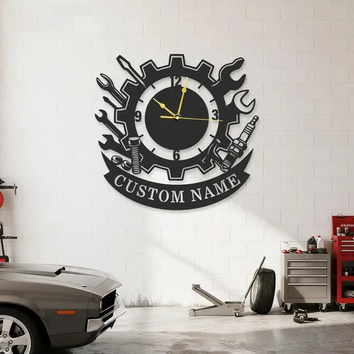 Miniatura 13 de Reloj de pared de metal personalizado, árbol de la vida, letrero de metal con nombre de familia, reloj rústico con número romano para sala de estar