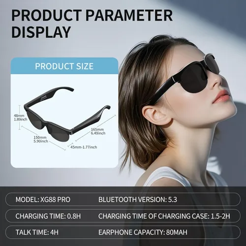 Miniatura 3 de Lentes de sol Bluetooth para hombres y mujeres, lentes inteligentes con llamadas manos libres/música, diseño ligero (1.41 onzas), Bluetooth 5.3, 8