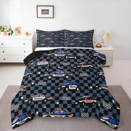 Miniatura 40 de Feelyou Juego de ropa de cama de camión de bomberos, edredón de coche de bomberos y policía para decoración de habitación de niños, tamaño Multi D05