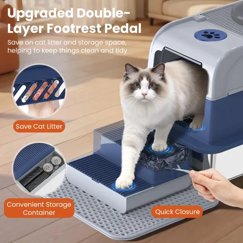 Miniatura 4 de Caja de arena cerrada extragrande, 3 en 1 convertible de acero inoxidable de alta cara con tapa, diseño de pedales de almacenamiento dual, inodoro