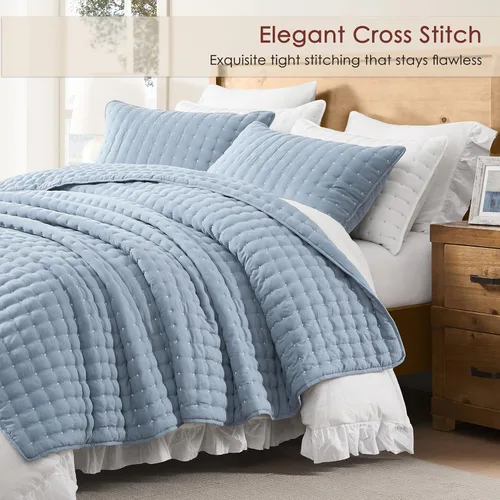 Miniatura 3 de WDCOZY Juego de ropa de cama tamaño individual con funda de almohada, colcha suave y ligera, edredón acolchado y fino para todas las estaciones, 2