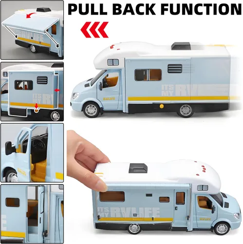 Miniatura 7 de Juguetes de autocaravanas para niños, autocaravana de juguete de metal fundido a presión con luz y sonido, edades 3-8 (Azul)