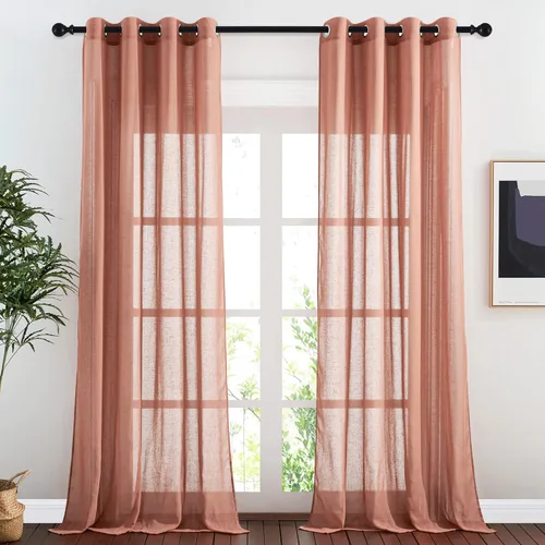 Miniatura 104 de NICETOWN Cortinas de lino traslúcidas con textura de lino de 84 pulgadas de largo, con ojales semitraslúcidos, tratamientos de ventana, privacidad