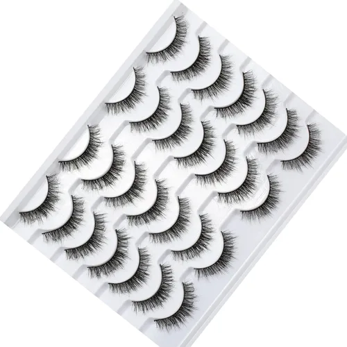 Miniatura 227 de Pooplunch - Pestañas postizas finas de visón sintético, estilo ojo de gato, naturales, cruzadas, tipo racimo, efecto 8D de volumen, tiras