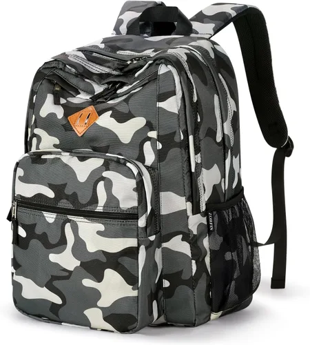 Miniatura 19 de ZORFIN - Mochila de 26 litros para la escuela, universidad y viajes, impermeable, con 8 compartimentos, Verde militar, Moderno