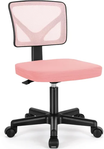 Miniatura 10 de Sweetcrispy Silla de oficina, ergonómica, de malla con respaldo bajo, giratorias, con ruedas, asiento cómodo sin brazos, soporte lumbar para el Azul
