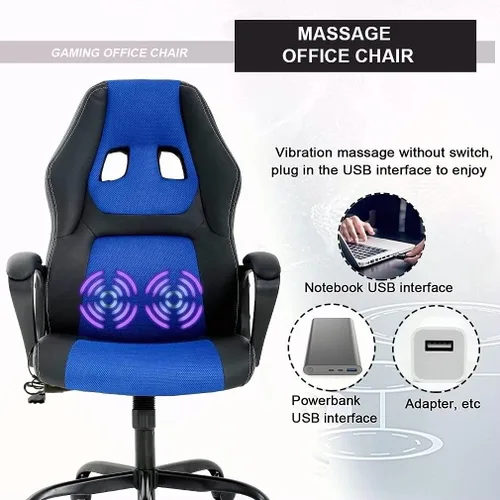 Miniatura 6 de HHS Silla reclinable de oficina para adultos, respaldo alto, de cuero, escritorio, juegos, carreras, ejecutiva, ergonómica, ajustable, giratoria