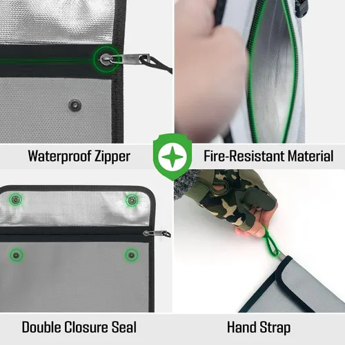 Miniatura 6 de Bolsa de documentos ignífuga, bolsillo impermeable con cierre de cremallera, bolsa de almacenamiento para objetos de valor, archivo de documentos A4