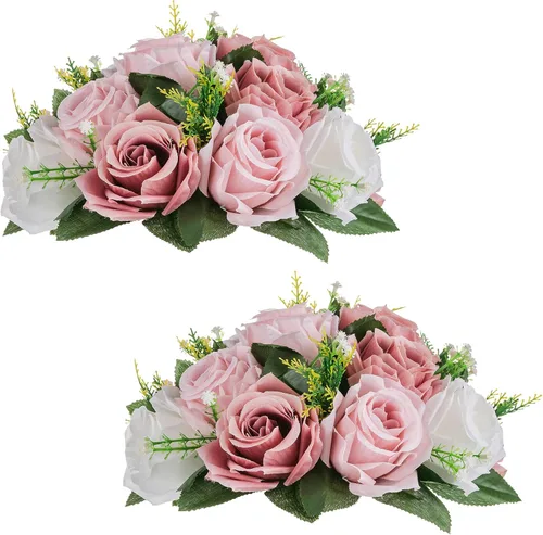 Miniatura 11 de NUPTIO Centros de mesa de flores blancas para mesas: 6 piezas de arreglo de bolas de flores artificiales para fiesta de boda, rosa floral falsa