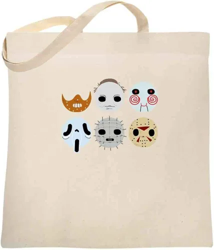 Pop Threads Horror Mask Monster Graphic Tote Bag for Women, Halloween Horror Canvas Tote Bag Vintage Horror Shirt