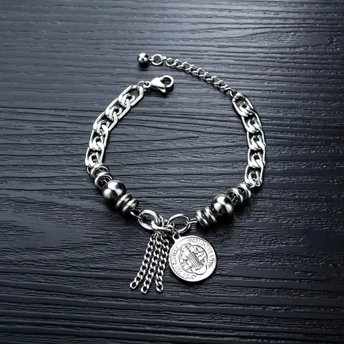 Miniatura 3 de TEMICO Pulsera de acero inoxidable con diseño de cruz de San Benito para mujer