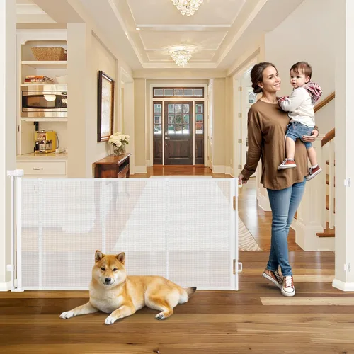 Miniatura 13 de Puertas de bebé extra anchas de 100 pulgadas para gran apertura, puerta retráctil para interiores para perros, puertas para cachorros para la casa
