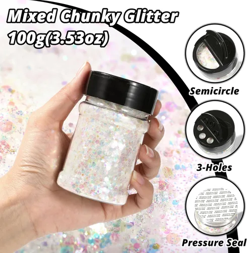 Miniatura 3 de HTVRONT - Purpurina gruesa holográfica blanca - 100g/3.53oz de purpurina gruesa para manualidades, purpurina de nieve para uñas, cuerpo, maquillaje