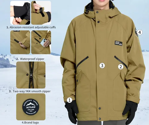 Miniatura 4 de Actleis - Chaqueta impermeable para hombre de snowboard, cálida, cortavientos, para invierno, con capucha