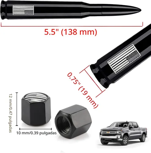Miniatura 6 de Antena para camión, diseño de bandera estadounidense, con tapas de vástago de válvula, mástil de antena universal, accesorios de camión y auto