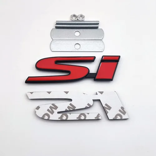 Miniatura 2 de 1 emblema de metal negro y rojo para parrilla delantera del automóvil + 1 calcomanía 3D para tapa trasera de carreras, calcomanía deportiva