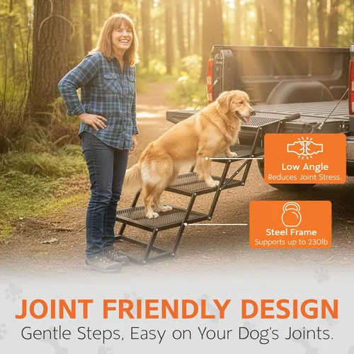 Miniatura 6 de Escaleras plegables de 4 escalones para perros, para automóviles, camiones y todoterrenos, escalera de acero al carbono resistente para mascotas que
