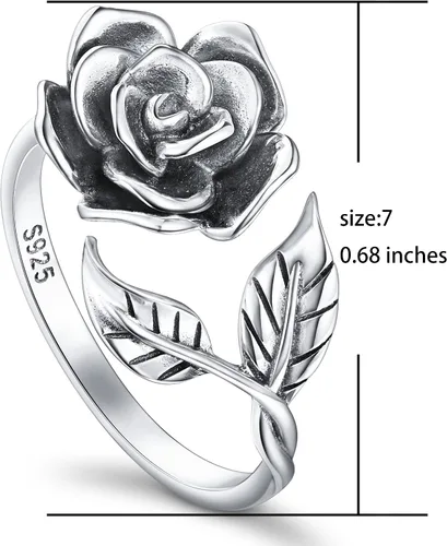 Miniatura 31 de Anillos abiertos ajustables de plata de ley S925, anillo de rosa para mujeres y adolescentes