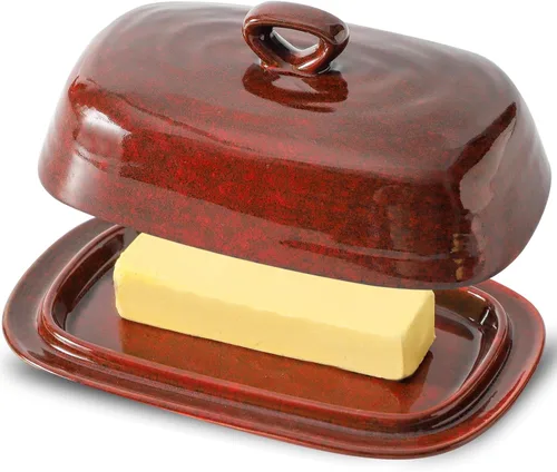 Miniatura 8 de HASENSE - Mantequillera de porcelana, mantequera grande con tapa, soporte de mantequilla con cubierta, recipiente de mantequilla para mantequilla