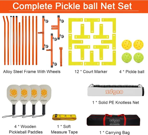 Miniatura 8 de Portable Pickleball Net Set, 22FT Regularion Size Pickle Ball Net with Paddles Set, Outdoor Pickleballs and Carry Bag, Easy Setup for Indoor, Naranja