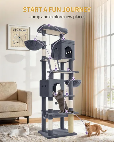 Miniatura 8 de Hzuaneri Árbol grande para gatos, torre para gatos de varios niveles de 75 pulgadas de alto, muebles de condominio para gatos más grandes