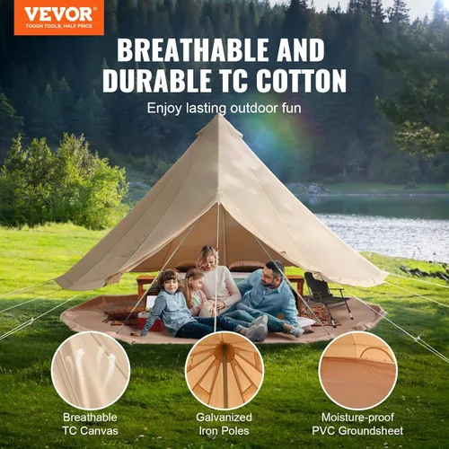 Miniatura 2 de VEVOR Tienda de Campana de Lona, Yurta de 4 Estaciones para Acampar con Toma de Estufa, Transpirable, Sostiene hasta 4 Personas, Acampada Familiar