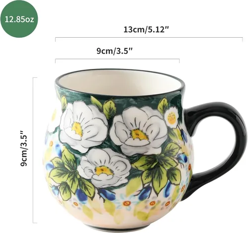 Miniatura 3 de ALMA Taza de café cerámica actualizada 2025 de otoño 380ml/12oz, taza con flores, taza de té única hecha a mano para festival, apta para microondas