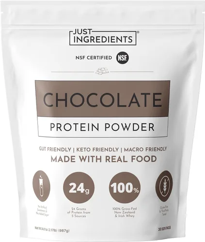 Proteína en polvo de chocolate – Mezcla de 30 porciones con suero de leche 100% alimentado con pasto y proteínas vegetales orgánicas – rico sabor a