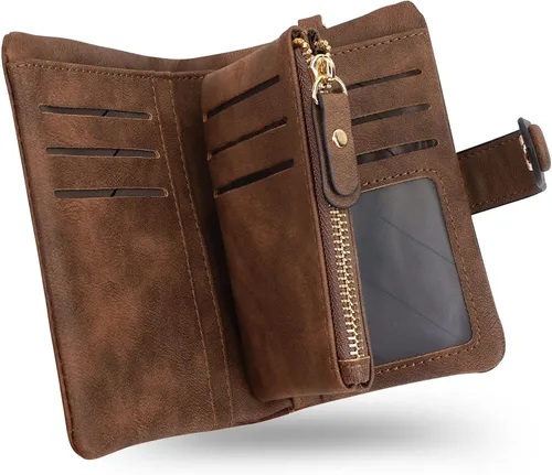 Miniatura 14 de CONISY Billeteras pequeñas de pulsera para mujer, billetera de cuero plegable RFID con ventana de identificación y cremallera Small, Bifold, RFID