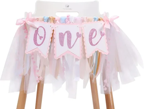 Cartel rosa de un cumpleaños con texto en inglés «Sweetheart One Birthday» – Cartel rosa para silla alta, regalos de primera fiesta para niñas,