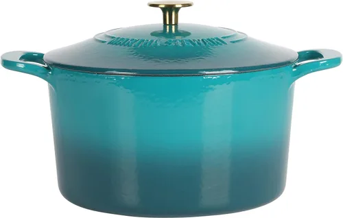 Miniatura 13 de MARTHA STEWART Gatwick - Horno holandés de hierro fundido esmaltado de 7 cuartos de galón, lino blanco con oro, horno holandés resistente para Lino