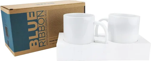 Miniatura 7 de BLUE RIBBON Tazas de café en blanco de sublimación blanca, chocolate caliente, tazas de cerámica, cacao caliente, juegos de tazas, paquete de regalo