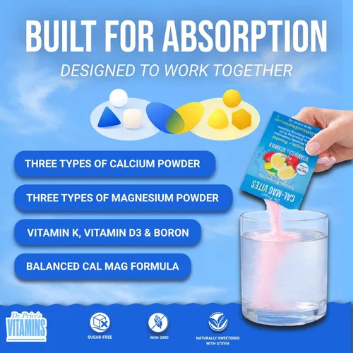 Miniatura 5 de Cal-Mag Vites - Polvo de calcio y magnesio para hombres y mujeres, vitamina K, D, suplemento mineral, bebida calmante natural para aliviar