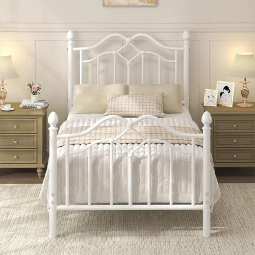 Miniatura 3 de LoVinson Base de cama individual con cabecero y estribo, marco de cama de plataforma de metal moderno para niños, soporta hasta 800 libras, no Blanco