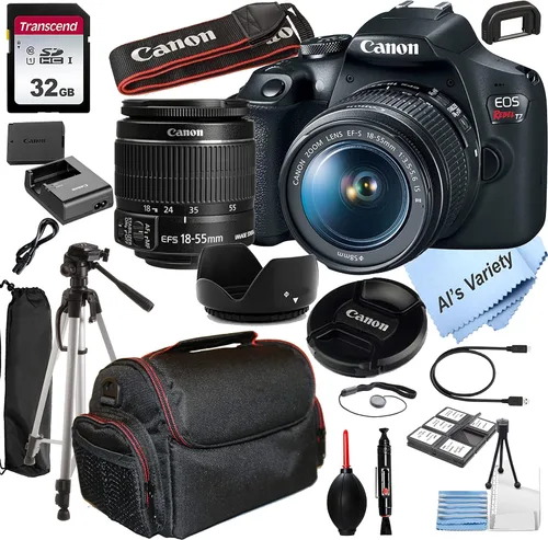 Canon EOS Rebel T7 - Cámara DSLR con lente EF-S 0.709-2.165 in F/3.5-5.6 Zoom is II + memoria de 32 GB + estuche + trípode (paquete de 20 piezas)