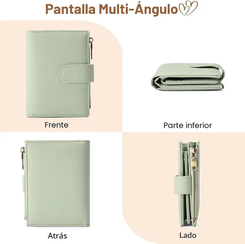 Miniatura 5 de GAEKEAO Cartera pequeña de cuero vegano con bloqueo RFID plegable para mujer, tarjetero compacto con bolsillo con cremallera y ventana