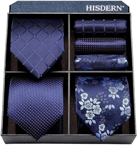 Miniatura 34 de HISDERN Juego de corbatas extralargas para hombre y pañuelo de bolsillo de 63 pulgadas, colección XL, caja de regalo, corbata, lote de 3