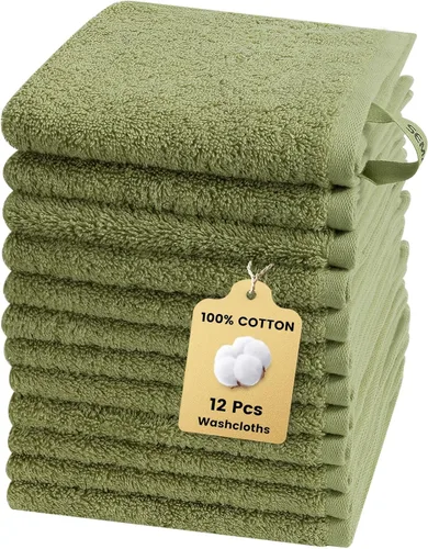 Miniatura 13 de SEMAXE Juego de 12 toallas de 100% algodón, 13 × 13 pulgadas, toallas suaves amarillas para la cara – súper absorbentes y de secado rápido, paño