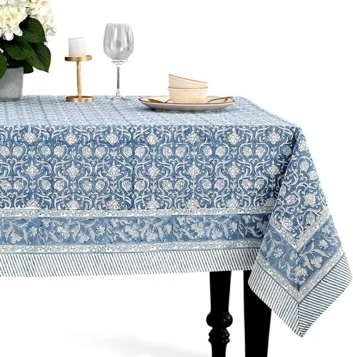 Miniatura 22 de CPC - Mantel cuadrado 100% algodón, 60 x 60 pulgadas, estampado de bloques indios, mantel para bodas, primavera/verano, barbacoa, verde ágata