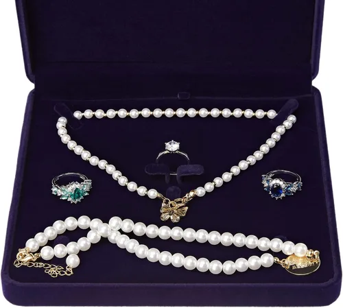 Miniatura 5 de LETURE Caja de joyería de terciopelo, caja de regalo de terciopelo para pulsera, collar, aretes, anillo (azul)