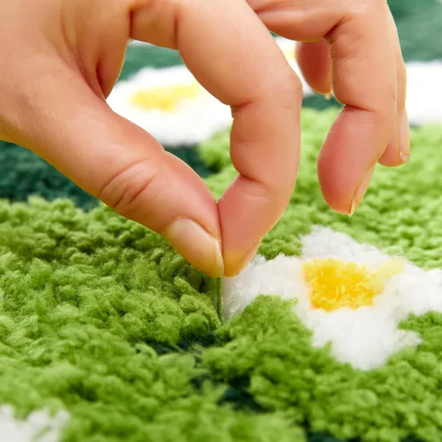 Miniatura 6 de Bonita Alfombra de Baño Verde Floral Hierba Primavera Flor Margarita Alfombras de Baño Antideslizantes Lavables a Máquina Súper Absorbentes
