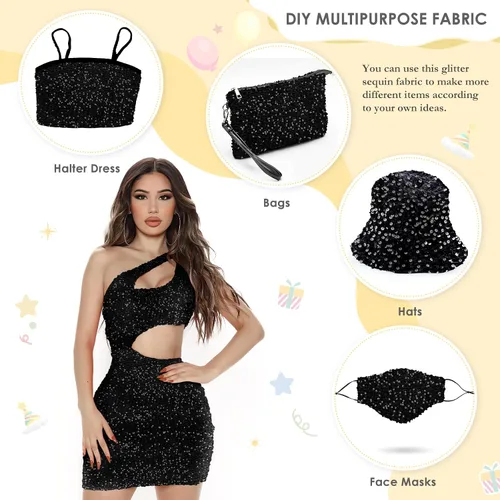 Miniatura 6 de The Yard - Tela de terciopelo con lentejuelas negras de 2 yardas, material grueso brillante para coser ropa de novia, vestidos, disfraces, vestidos