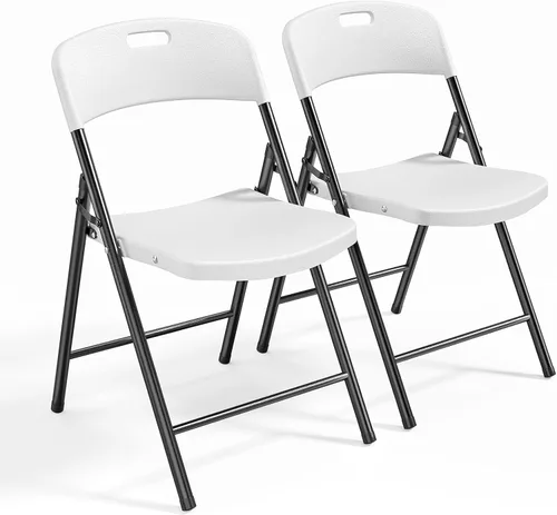 Miniatura 10 de Bonnlo Paquete de 2 sillas plegables de plástico negro, asiento portátil con marco de acero resistente para uso en interiores y exteriores, perfecto