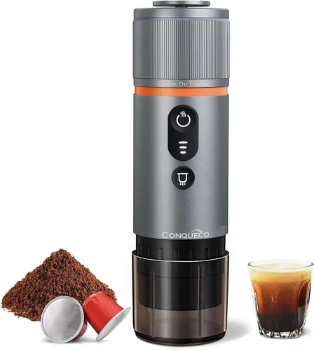 Miniatura 9 de CONQUECO Máquina de café espresso portátil: 12V eléctrica pequeña máquina de viaje Expresso - Autocalentamiento 8 tazas funciona