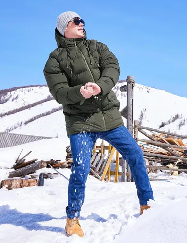 Miniatura 6 de Abrigo largo de invierno con capucha para hombre, chaqueta acolchada cálida resistente al agua para clima frío, parka
