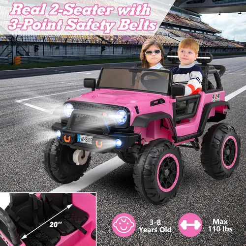 Miniatura 3 de OLAKIDS vehículo de paseo de 24 V, 2WD/4WD conmutable de 2 plazas para niños, vehículo eléctrico tipo Jeep camioneta con asiento ancho de 20", Rosa