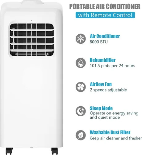 Miniatura 5 de COSTWAY 8000 BTU - Aire acondicionado transportable, 3 en 1, enfriador de aire con deshumidificador incorporado, modo de ventilador, modo